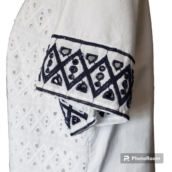 Adrianna papell womens woven office casual blouse geometic Embroidered size L - Picture 6 of 12